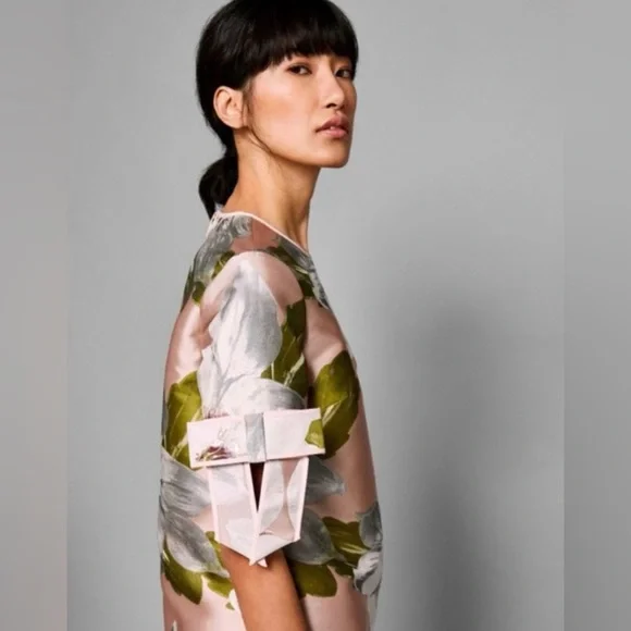 NWOT Ted Baker 'Caytey' Chatsworth Bloom Dusty Pink Bow Sleeve Top - Picture 13 of 15